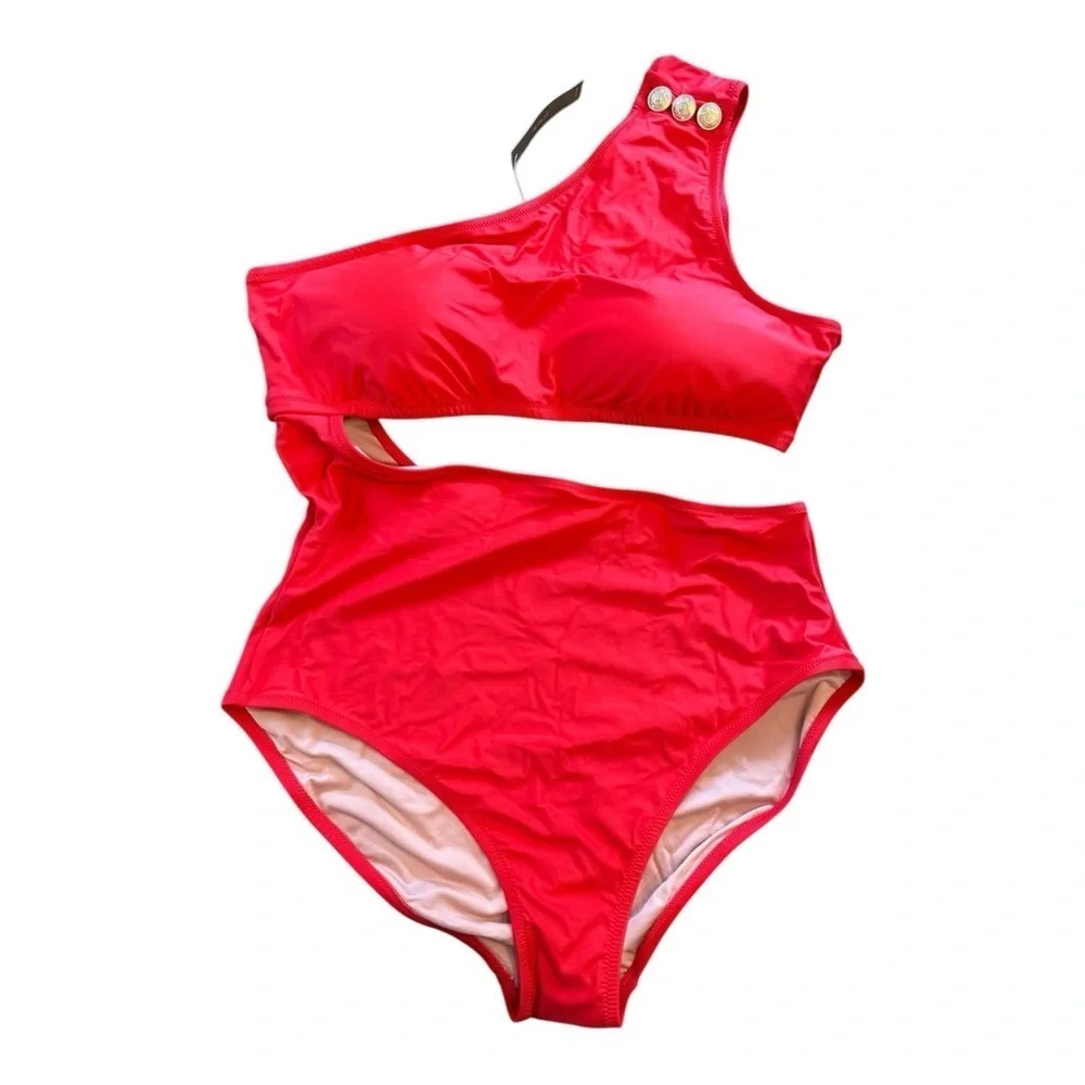 J. Crew Cutout one-piece swimsuit with buttons in Bright Cerise NWT